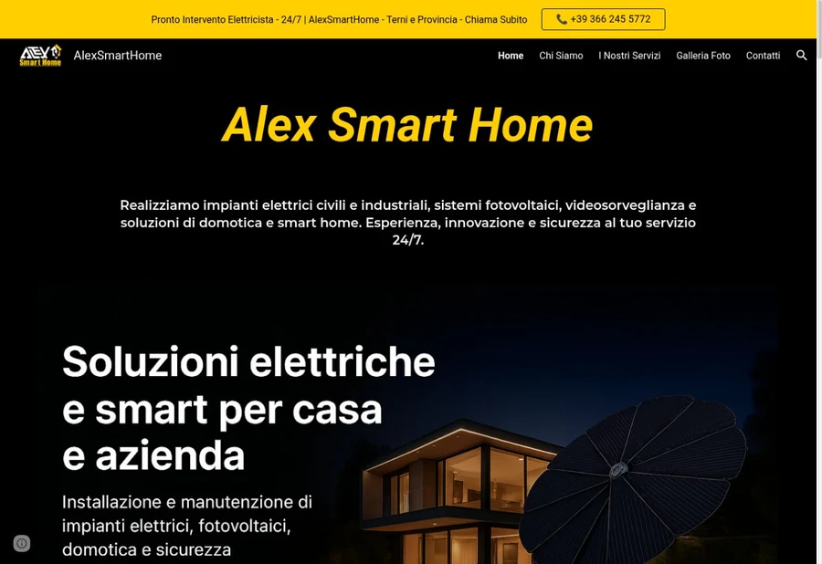 Anteprima del sito AlexSmartHome, con i servizi elettrici e di domotica a Terni