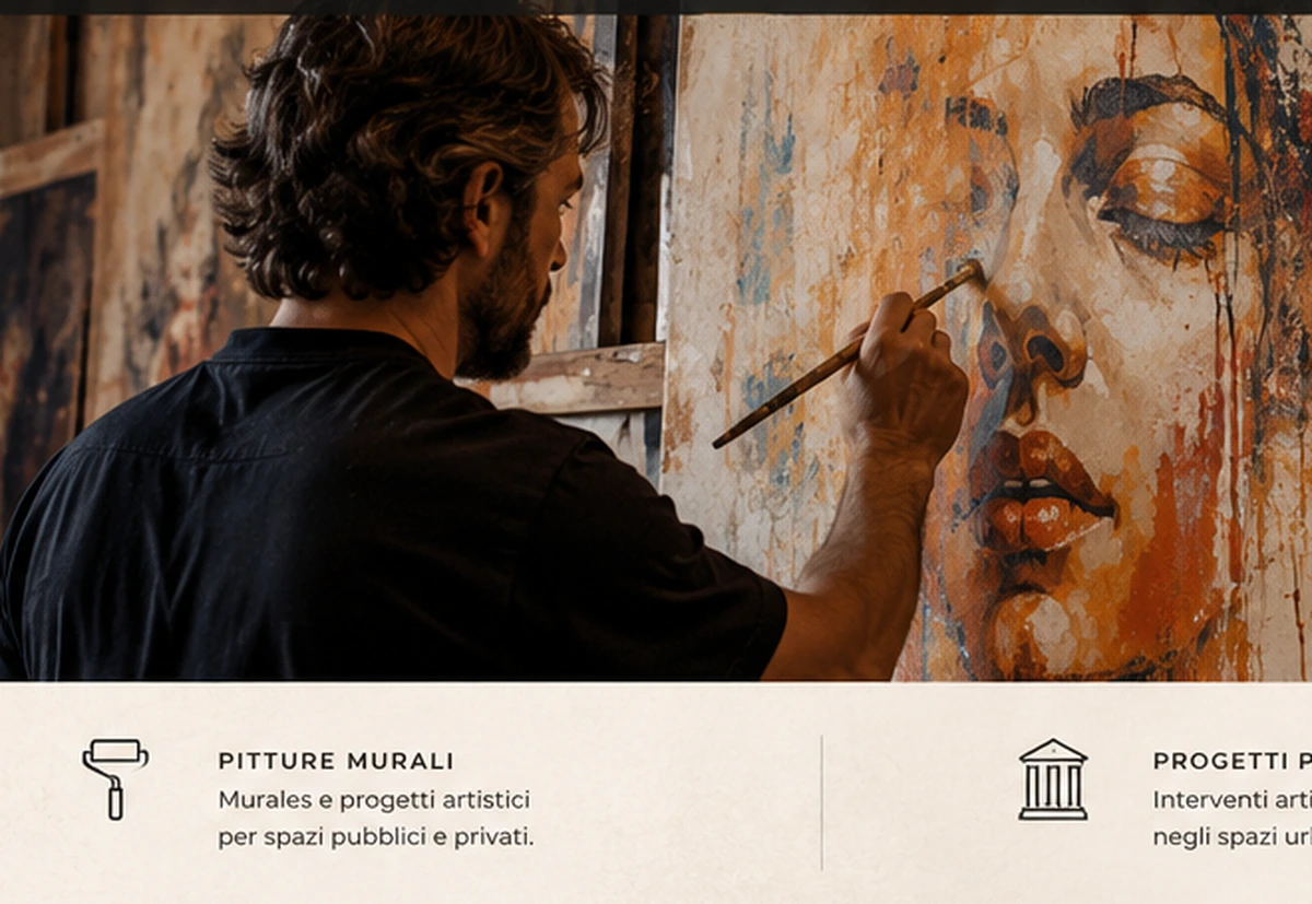 Pittore al lavoro su un'opera contemporanea